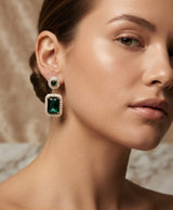 Emerald Green Crystal Rectangular Drop Earrings
