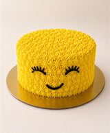 Bright Yellow Sunshine Star-Piped Smiling Face Cake