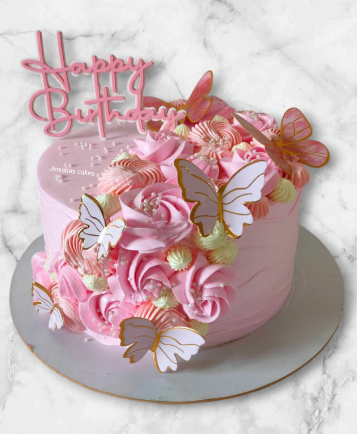 Pink Floral Butterfly Dream Strawberry Cream Cake