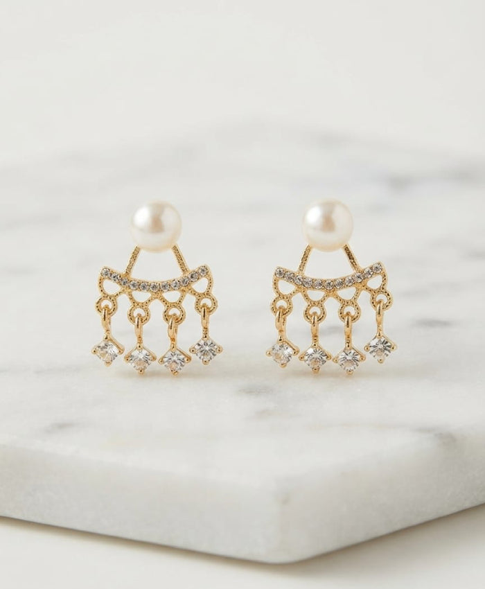 Pearl Crystal Fringe Drop Earrings