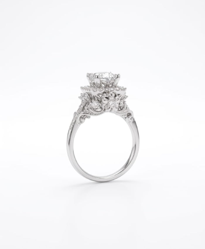 Silver-Tone Floral Crystal Ring