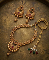 Rajwada Antique Gold Crescent Necklace Set