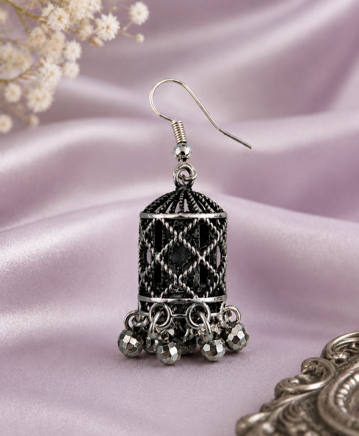 Silver Floral Filigree Drop Earrings