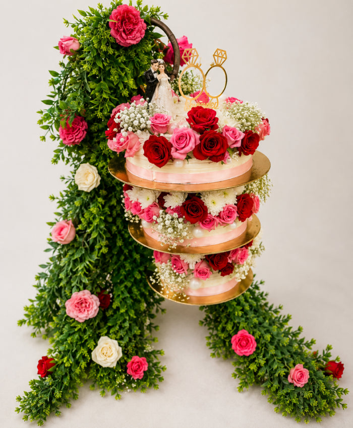 Hanging Chandelier Red Velvet & Rose Engagement Cake