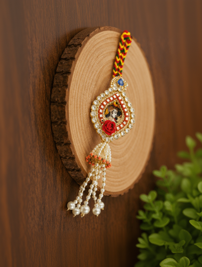 Radha Krishna Pearl Designer Lumba Rakhi