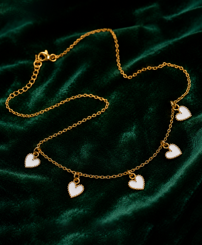 White Heart Charm Layered Chain Necklace