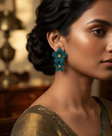 Teal Floral Double Drop Earrings