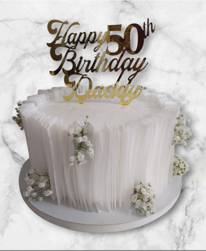 Golden 50th Birthday White Wafer Paper Sail Cake