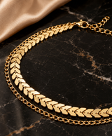 Gold-Tone Double-Layer Herringbone Chain Necklace