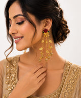 Gold-Tone Red Green Leaf Earrings