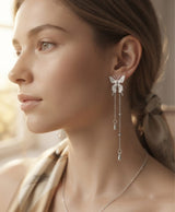 Silver Butterfly Chain Drop Earrings