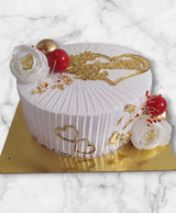 Elegant White Rose & Gold Vanilla Anniversary Cake