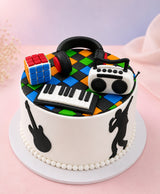 Retro Music & Disco Theme Fondant Birthday Cake