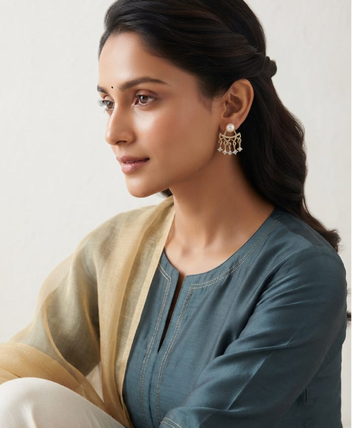 Pearl Crystal Fringe Drop Earrings