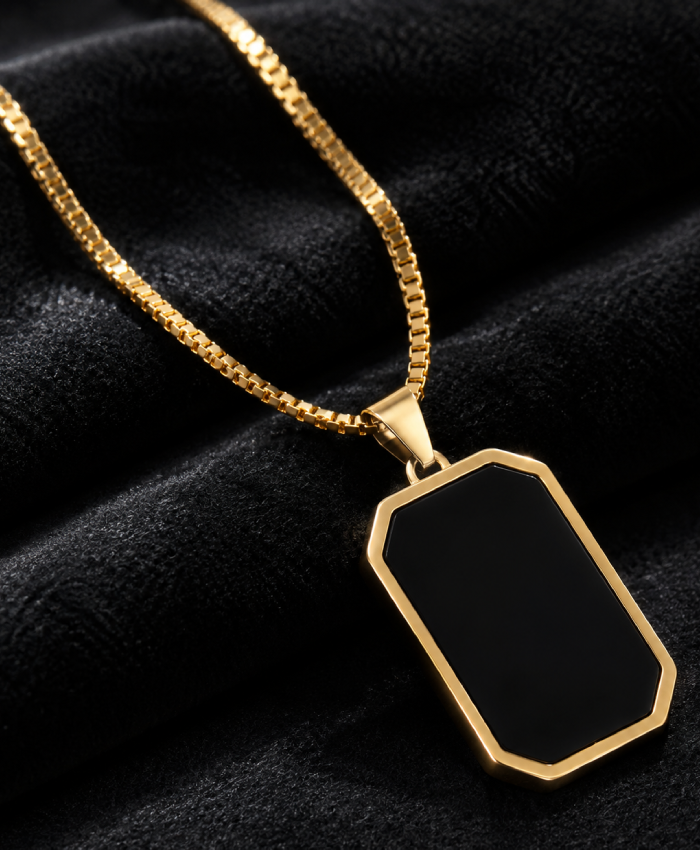 GOLD-TONE BLACK RECTANGULAR PENDANT NECKLACE