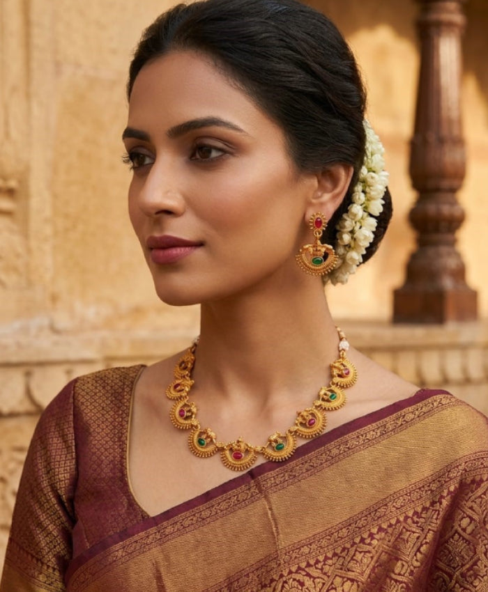 Mayurika Antique Gold Peacock Necklace Set
