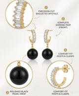 Gold-Tone Crystal Hoop Earrings with Black Beaded Drops