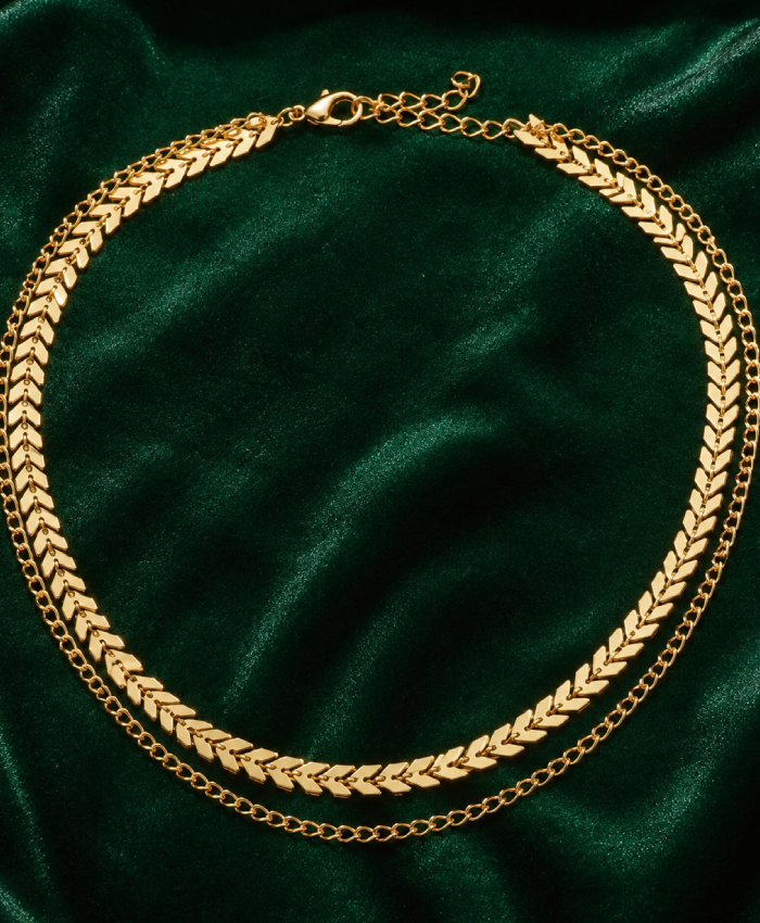 Gold-Tone Double-Layer Herringbone Chain Necklace