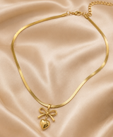 Gold-Tone Bow & Heart Pendant Necklace for Women – Elegant Minimal Fashion Jewellery