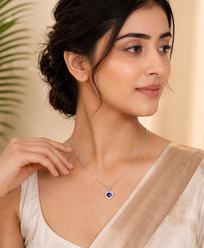 Blue Heart Stone Pendant Necklace