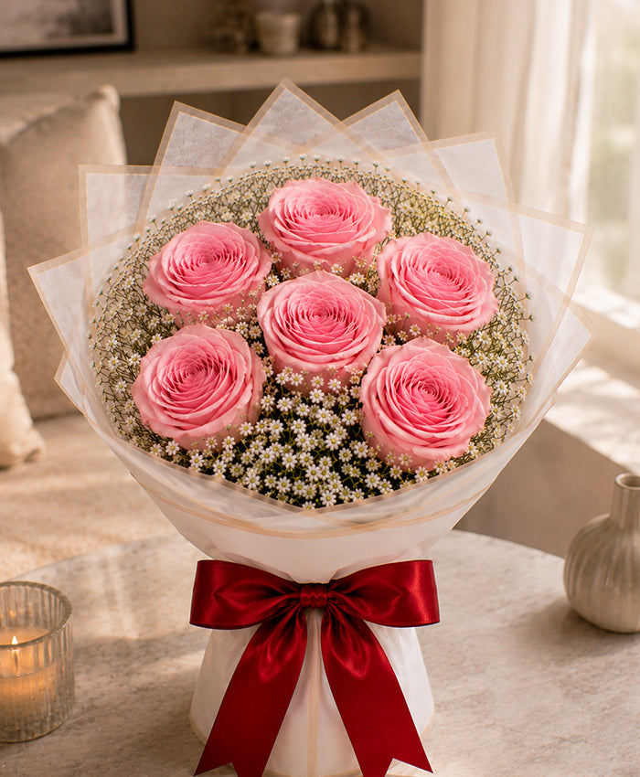 6 Pink Rose Bouquet
