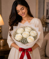 6 White Rose Bouquet