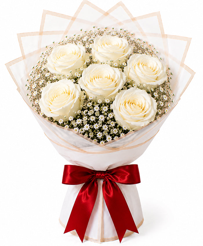 6 White Rose Bouquet