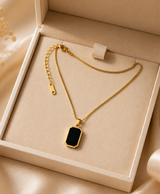 GOLD-TONE BLACK RECTANGULAR PENDANT NECKLACE