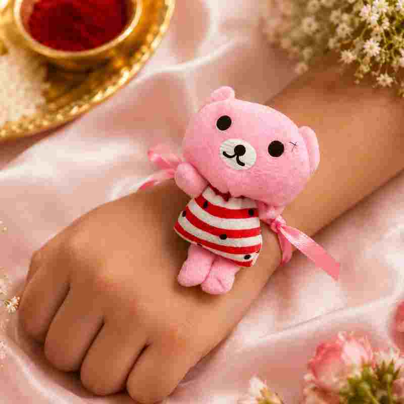 Pink Plush Teddy Kids Rakhi