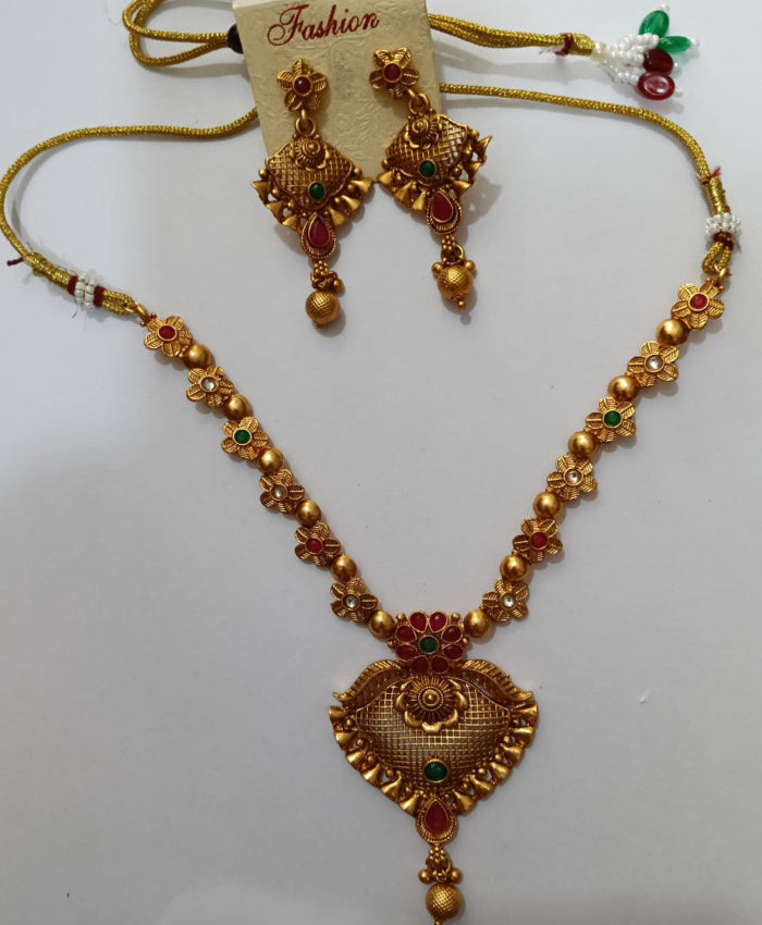 Rajshree Antique Gold Temple Necklace & Earrings Set