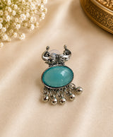 Aqua Blue Peacock Oxidized Silver-Tone Statement Earrings