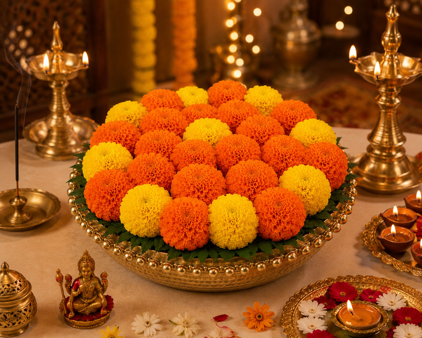 Auspicious Vibes Mixed Marigold Thali Vase
