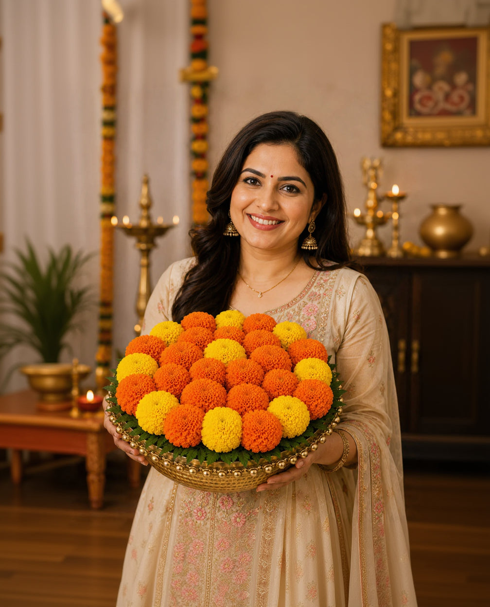 Auspicious Vibes Mixed Marigold Thali Vase