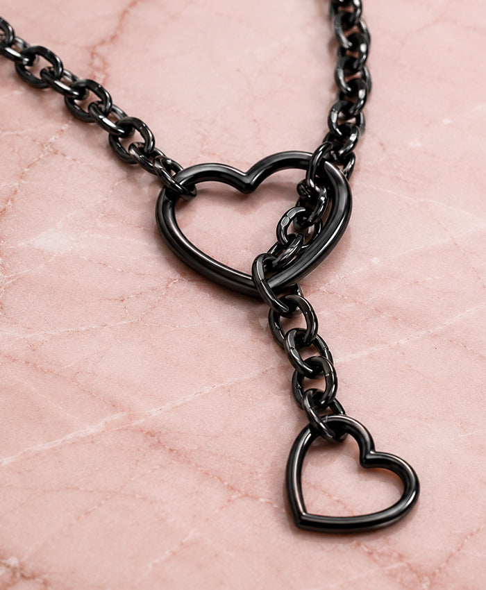 Black Heart Layered Chain Necklace for Women