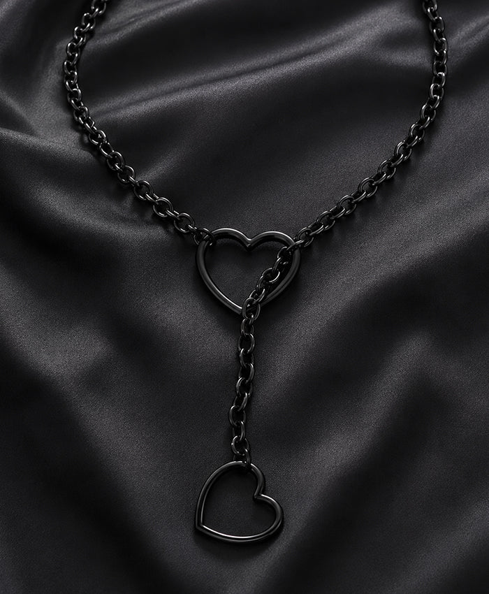 Black Heart Layered Chain Necklace for Women