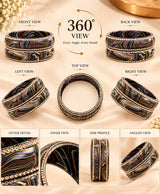Black Multicolor Marble Rhinestone Lac Bangle Set