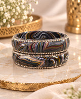 Black Multicolor Marble Rhinestone Lac Bangle Set