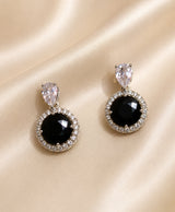 Black Onyx-Style Crystal Halo Drop Earrings