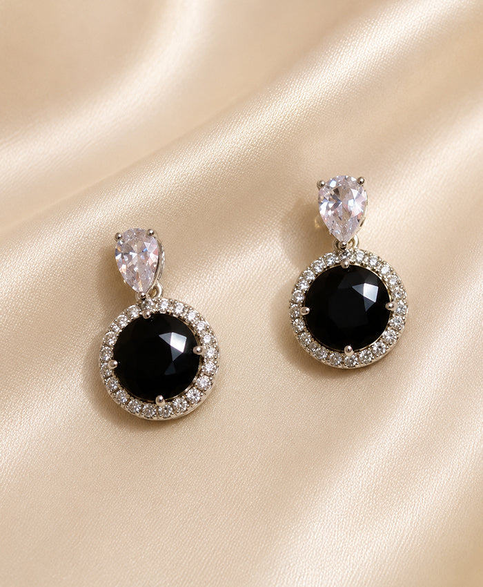 Black Onyx-Style Crystal Halo Drop Earrings