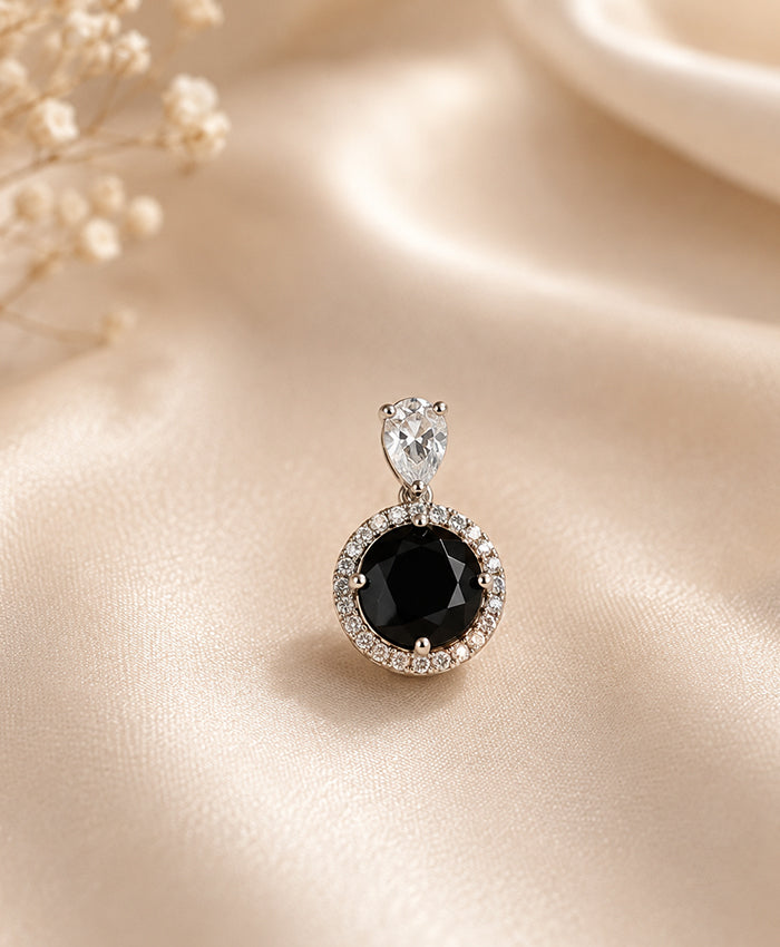 Black Onyx-Style Crystal Halo Drop Earrings