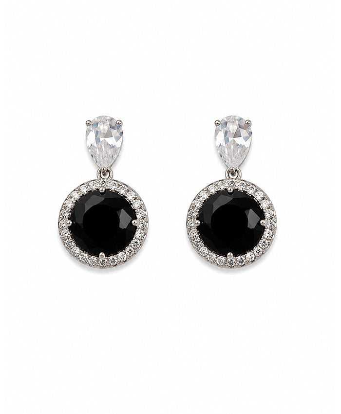 Black Onyx-Style Crystal Halo Drop Earrings