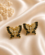 Black & Gold Butterfly Crystal Stud Earrings