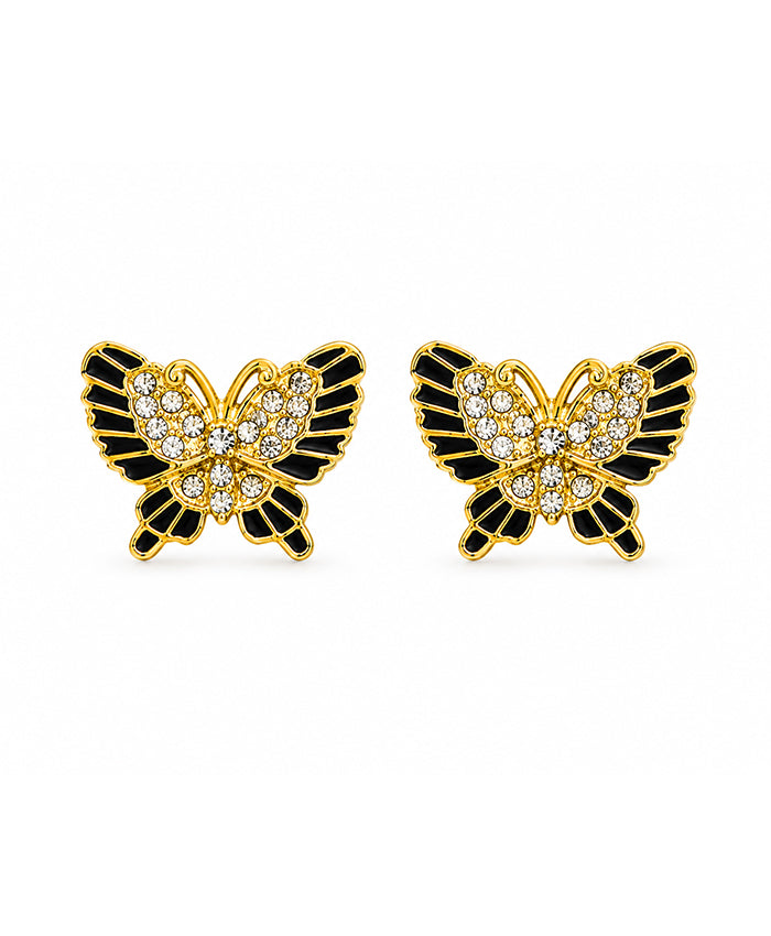 Black & Gold Butterfly Crystal Stud Earrings