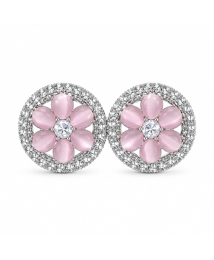 Blush Pink Floral Crystal Stud Earrings