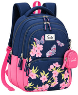 Butterfly Bloom Navy & Pink School Backpack with Mini Pouch