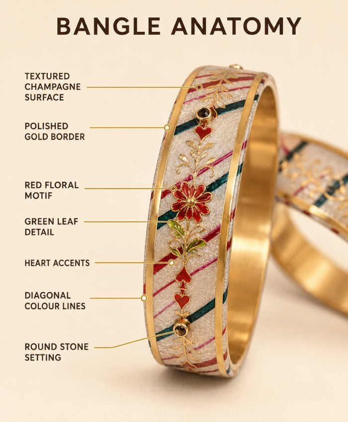 Champagne Gold Floral Enamel Bangles