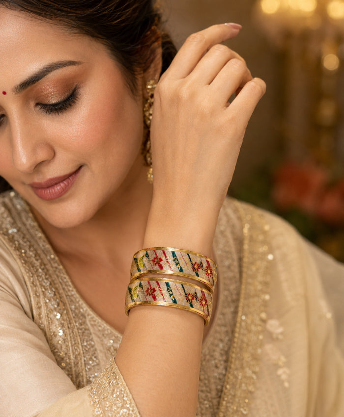 Champagne Gold Floral Enamel Bangles