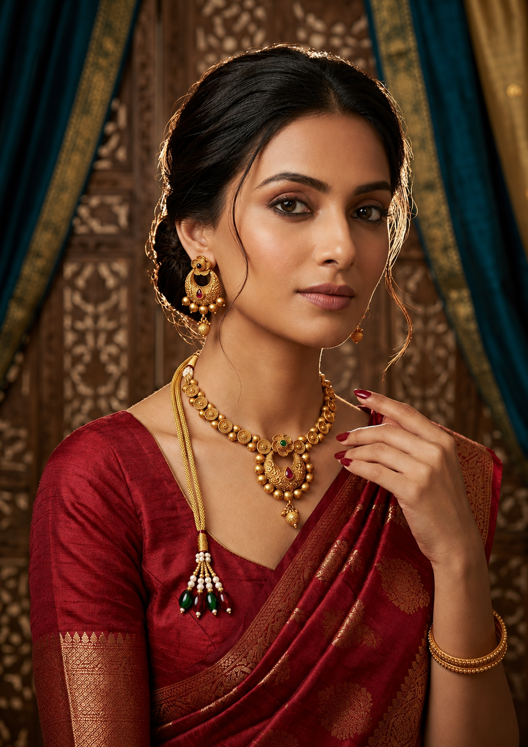 Rajwada Antique Gold Crescent Necklace Set