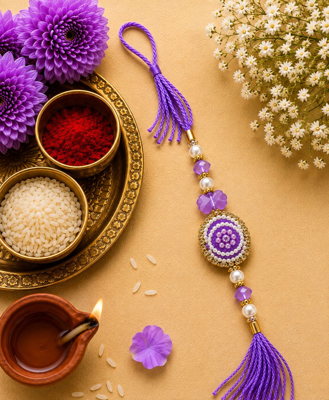 Lavender Pearl Butterfly Designer Rakhi