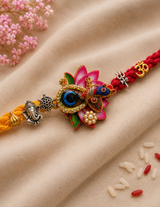 Premium Lotus Peacock Designer Rakhi Combo